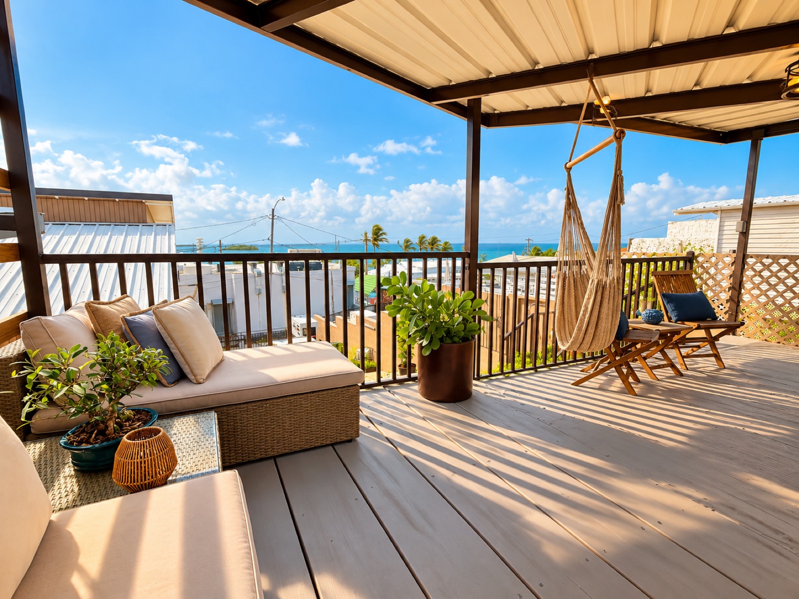 Terraza con hamaca en Marietta Keys
